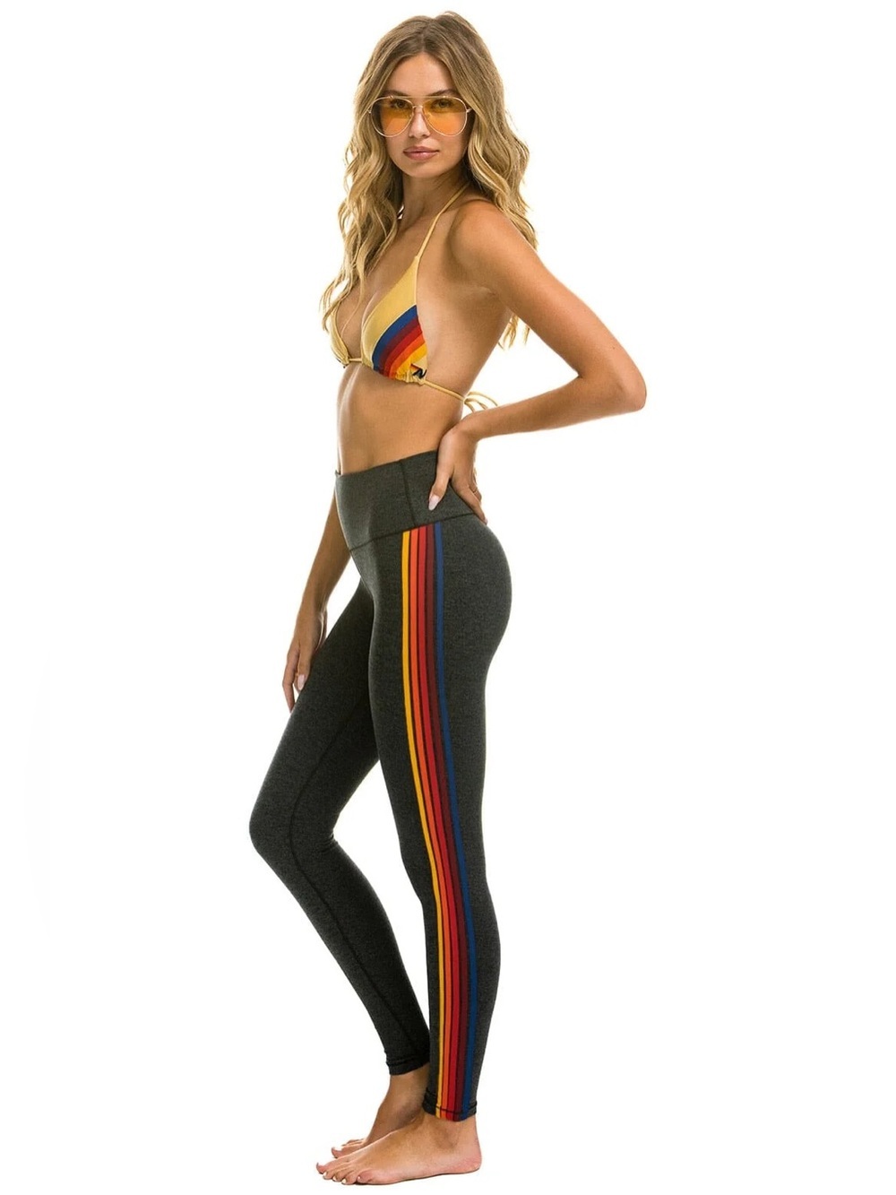 aerie Chill Play Move Charcoal High-Rise Leggings with Rainbow Side Stripe NWOT